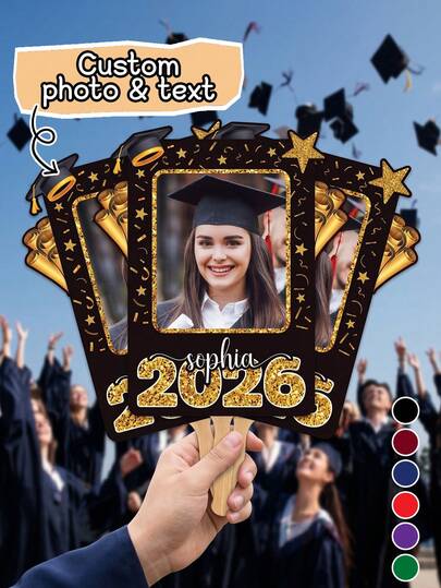 1pc Custom Face Fans With Handle, Graduation Head, Grad Face Fans, Class Of 2026 Head Fans, Graduation Faces On A Stick, Graduation Gift, Party Photo Prop