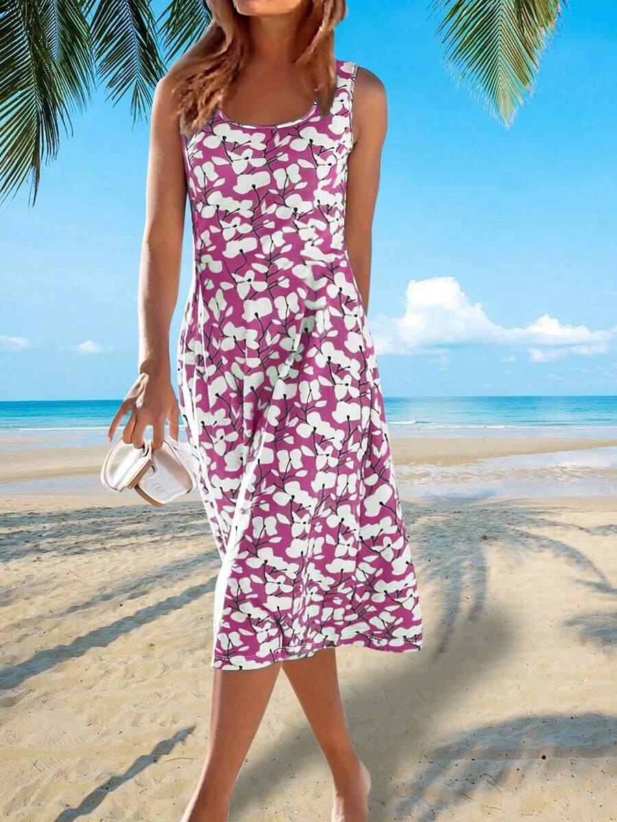 Spring/Summer New Arrival Fashionable Casual Beachwear Vacation Style Elegant Floral Print Slim Fit Maxi Dress, Versatile For Outdoor, Home, Travel, Work, Mother's Day Gift