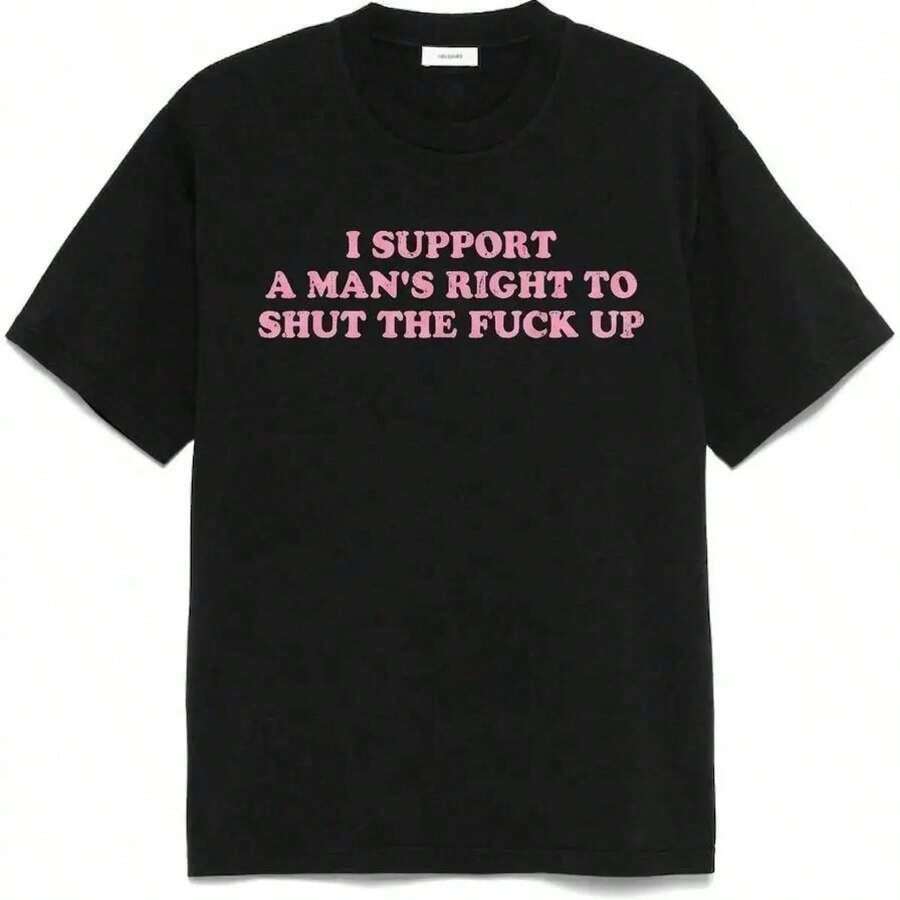 Camiseta Casual de Manga Corta 100% Algodón para Hombre, Unisex, Cómoda, con Estampado Gráfico "Apoyo el Derecho de un Hombre a Cerrar la Boca" - Negro - Ver 1
