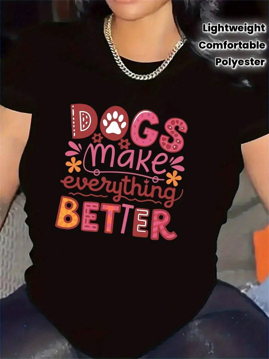Camiseta de poliéster con diseño de perros que hacen todo mejor, ideal para usar en la sala de estar del hogar, tela duradera y cómoda, regalo perfecto para amantes de los perros, top elegante y ligero para atuendos casuales. - Negro - Ver 1