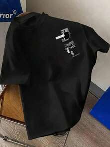 Men's Black Short-Sleeved T-Shirt, Locally Made, Pure Cotton, With A Modern And Creative Print, Made With High-Quality Fabric. - 黑色 - 查看 1