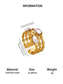 Anel largo feminino com pérolas sintéticas e design geométrico multilinhas, na cor dourada, ideal para viagens e festas de verão. Perfeito para presentear. - Multicolorido - Ver 4