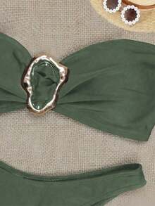 Women's Sexy Solid Color Push-Up Bikini Set, Summer Beach Vacation - Green - View 3