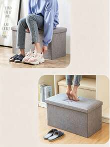 Taburete de almacenamiento plegable multifuncional, taburete de almacenamiento cuadrado, caja de almacenamiento de tela, taburete de sofá simple y práctico, caja de almacenamiento de juguetes plegable - Multicolor - Ver 4
