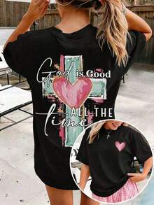 Christian "God Is Always Good" T-Shirt With Cross And Letter Print, Casual Short Sleeve Crew Neck Clothing, Unisex, White For Summer - 黑色 - 查看 4