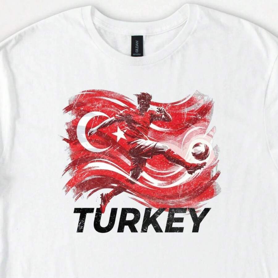 Camiseta de Fútbol de Turquía, Merchandising de Fútbol con Bandera Turca, Regalo para Fanáticos de la Copa Mundial, Camiseta Deportiva Retro - Blanco (solo estilos en blanco y negro) - Ver 1