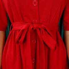 Nuevo 2026 Vestido Mujer Verano Cuello Solapa Manga Corta Color Sólido Cintura Alta Acampanado - Rojo - Ver 3