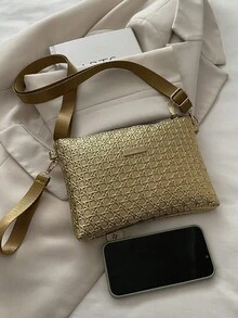 新款春夏草编女士手提包，多功能单肩/斜挎包，小众甜美迷你方包 - 金色 - 查看 8