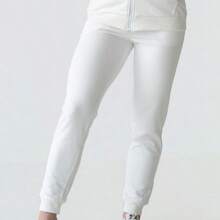 Pantalones de chándal para mujer con puños acanalados en las piernas, cintura acanalada con cordón, hechos de tela de felpa francesa - Crudo - Ver 3