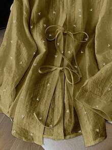 Camisa de mujer de manga larga con espalda descubierta y lazo, de estilo suelto y delgado, para primavera/verano - Amarillo - Ver 10