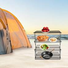 4-Etagen Klappbarer Abkühlrost, Faltbares Eisen Campingregal, Antihaft Grill Und Abtropfgestell, 10kg Pro Ebene Tisch Organizer Für Picknick, Backen, Küchenplatte - Vierstöckiges, faltbares Aufbewahrungsregal aus Schmiedeeisen - Übersicht 4