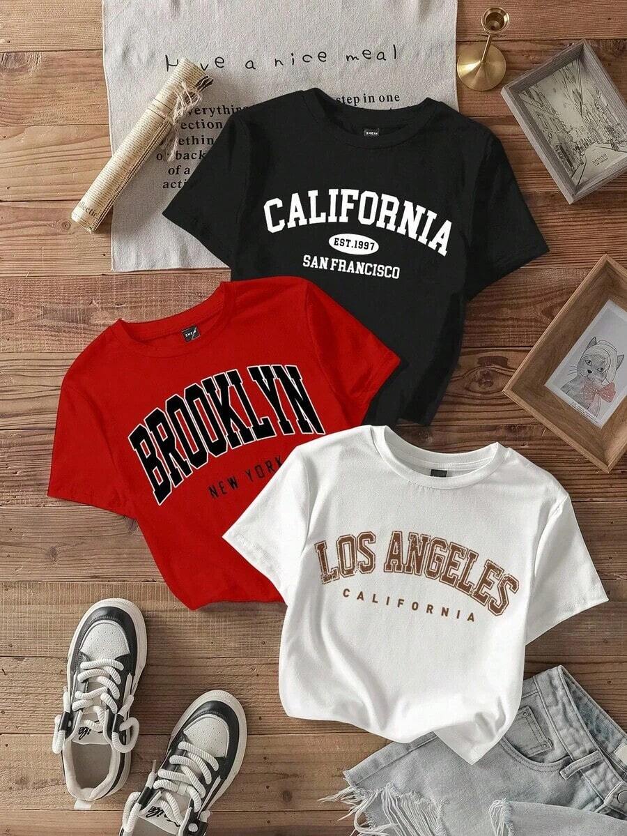 1 camisetas de manga corta holgadas y cortas con cuello redondo, estampado gráfico BROOKLYN, estilo minimalista y retro, adecuado para el verano. woman Todo tipo de impresiones, chaqueta, camiseta de cuello redondo, casual, para oficina, para viajar, muy popular, viento deportivo, estampado/patrón, camiseta de algodón 100%, camiseta casual, cómoda, suave, transpirable The latest popular bestseller - Negro - Ver 1