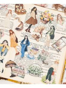 30 peças/Pacote Adesivos Decorativos de Personagem Retrô Feminino em PET à Prova d'Água para Junk Journal, Scrapbooking e Artesanato, 15 Designs de Padrão - multicolorido - Visão 10