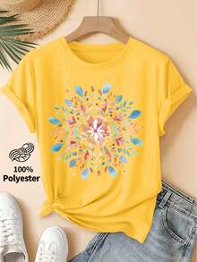 Primavera/Verano 2026, Nueva Camiseta de Manga Corta para Mujer con Cuello Redondo y Estampado Floral de Mandala en Acuarela, Estilo Vintage Desgastado, Top Casual, Tejido de Punto Suave, Ropa de Mujer de Alta Calidad. | Diseño Divertido y Original | Adecuado para uso diario en primavera, verano y otoño. | Camiseta Divertida y Juvenil - Estilo Urbano Vintage Unisex, Holgada, de Algodón, Manga Corta y Cuello Redondo - Blanco - Ver 11