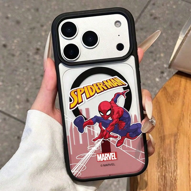 Miniso Ốp lưng kiêm sạc từ tính MagSafe cao cấp hình Người Nhện Marvel dành cho học sinh, tương thích với iPhone 17/17 Air/16 Pro Max/15/17 Pro/14/13/15 Pro/16 Plus/12. Ngoài ra còn kèm theo một ốp bảo vệ chống rơi thời trang dành cho nam giới, tương thích với Apple. - màu đen - Xem 1
