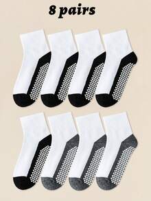 20/8/3 Pairs Classic Black White Gray Contrast Dot Non-Slip Children's Socks, Breathable Toddler Casual Crew Socks For Boys & Girls, Suitable For Spring Summer Autumn, Indoor/Outdoor Wear - Multicolor - View 45