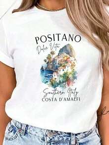 1 pieza de camiseta divertida de algodón, camiseta de Positano, camiseta de Positano Italia, camiseta Softstyle, camiseta de viaje a Italia, linda camiseta de Positano, camiseta de cuello redondo de Positano, camiseta de la  de Amalfi de Positano, 180g 100% algodón. - Blanco - Ver 7