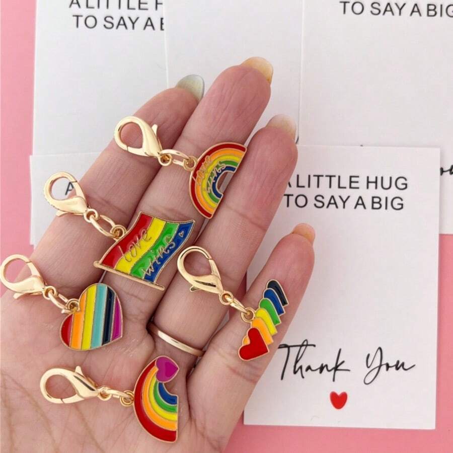 10件/5套 “爱赢了” 彩虹骄傲月 LGBT+ 庆祝礼物,心形彩虹设计钥匙扣,金属挂件,带心形和“爱”字吊坠,卡片,励志礼物,表达感激、爱与关怀,派对小礼物,圣诞节、新年、生日、感恩节礼物,男女皆宜,包包配件 - 多色-A - 查看 1