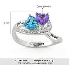 1 chiếc nhẫn đá quý theo tháng sinh cá nhân hóa, nhẫn khắc chữ, quà tặng Ngày của Mẹ, nhẫn đá quý theo tháng sinh gia đình, quà tặng cho nữ, nhẫn cưới, nhẫn đá quý, nhẫn đính ước hình trái tim cong khắc đá quý theo tháng sinh cá nhân hóa, nhẫn đính kim cương hình biểu tượng vô cực, nhẫn khắc tên cặp đôi, nhẫn gia đình. - Bạc - Xem 3