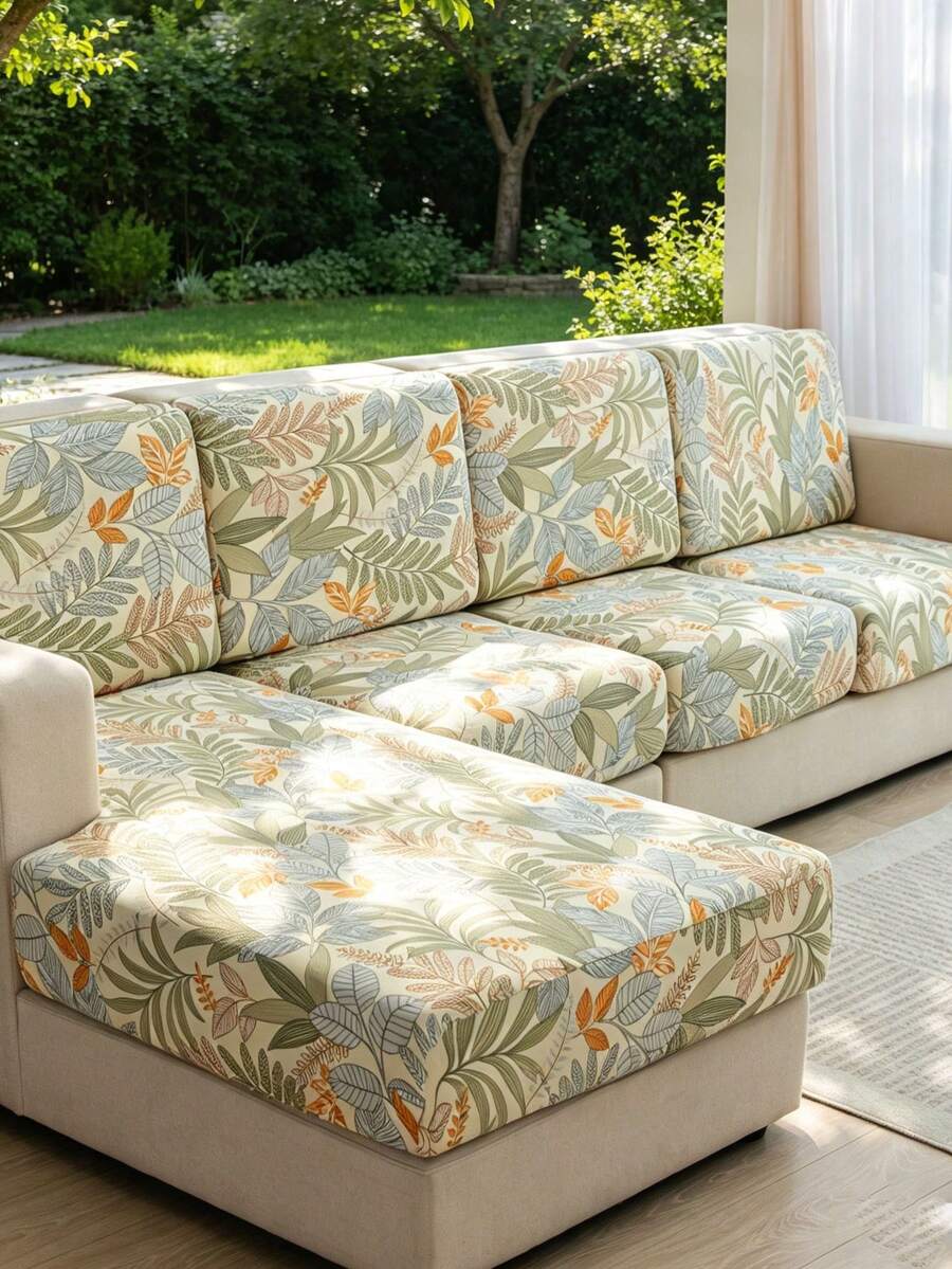 1 chiếc vỏ đệm sofa co giãn bằng lụa sữa họa tiết cây nhiệt đới, vỏ đệm sofa hình chữ L, vỏ đệm tựa lưng sofa độc lập, tấm bảo vệ nội thất, vỏ đệm sofa co giãn - Nhiều màu - Xem 1
