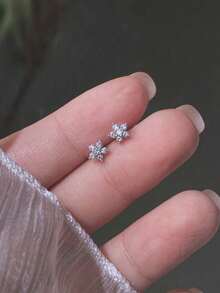 925 Sterling Silver Delicate Plum Blossom Zirconia Stud Earrings For Women - Silver - View 3