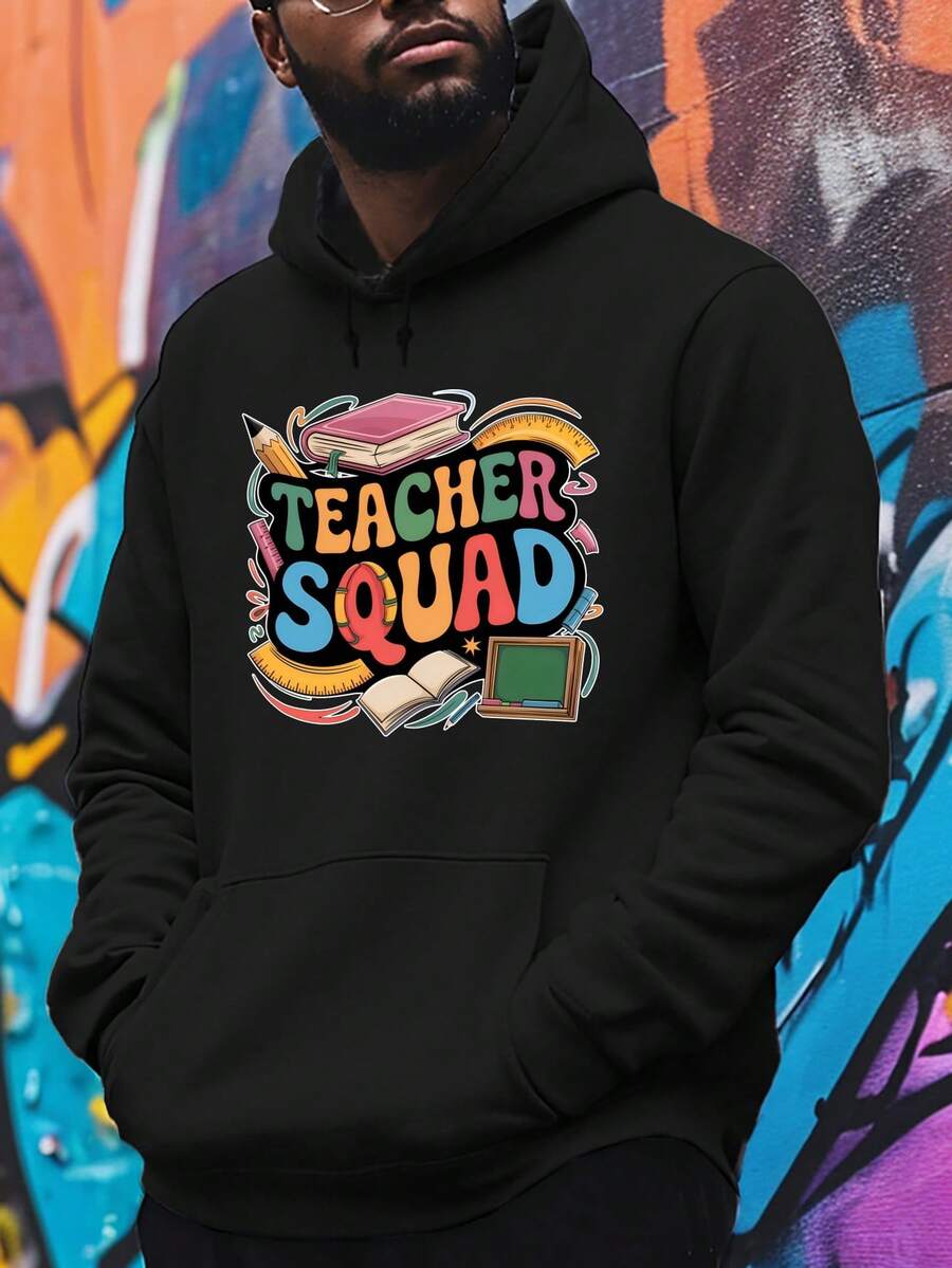 1016 TEACHER SQUAD Youth Fall And Winter Hoodie For Men, Casual Boys' Apparel Featuring  American Prints, Perfect As Gifts For Men - Black - View 1
