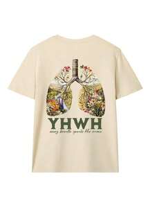 Camiseta de verano de manga corta para mujer con diseño estampado, corte holgado para uso versátil y durabilidad. Con un cuello redondo clásico, esta blusa casual es perfecta para el uso diario y salidas de vacaciones, elegante y práctica. - Beis - Ver 2