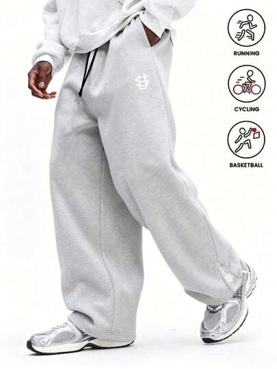 Men's Loose Wide Leg Pants, Fashion Printed Drawstring Waist Casual Sweatpants, Suitable For Daily Wear, Running, Sports In Spring, Summer And Autumn