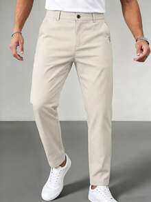 Men's Solid Color Casual Tapered Pants With Pockets - Beige - View 1