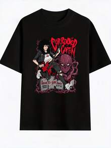 Grafik-T-Shirts für Herren, Grafik-T-Shirts für Damen, lässiges T-Shirt mit Grafikdruck für Damen, Cartoon-Druck "", überschnittene Schultern, Rundhalsausschnitt, kurze Ärmel, Stoff mit mittlerer Elastizität, n - Schwarz - Übersicht 6
