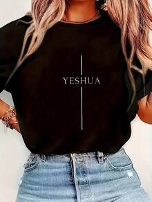 Camiseta de verano para mujer con diseño moderno estampado, camiseta casual de 180G - Negro - Ver 5