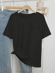 T-Shirt Women Casual Loose Fit Crew Tito's Handmade Vodka Austin Texas Logo Print Graphic Tee For Everyday Wear Party Outfits - màu đen - Xem 3