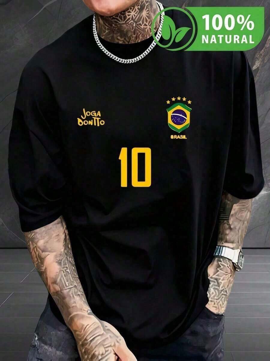 -Brazilian Style Shirt With Number 10 Joga Bonito For Football Fans, Modern And Comfortable Design, Exclusive Black Shirt To Support Your Favorite Team, Wear It On Any Occasion, Perfect For Every Mexican Fan Who Lives The Passion And Joy Of The Sport 1NG3 - 黑色 - 查看 1