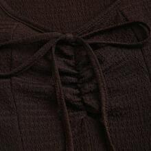 Sweetro Solid Color Waist Tie Fitted Knit Maxi Dress, European And American Style - Camel - Ver 6