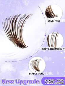 ELYCO Glue-Free Black Brown Segmented Fluffy False Eyelashes, 240 Clusters, 12 Rows, D Curl, 0.07mm, Fine Warm Brown Texture, Non-Stiff, 8-16mm Multi-Length Combination, Quick Application, Suitable For Natural, Light, And Bold Makeup Looks - D - View 4