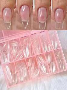 240pcs Semi-Matte Transparent Almond Shaped Artificial Nails, Mixed Sizes Full Cover Press-On Nail Tips - Multicolor - View 1