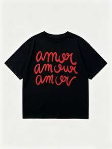 Single Garment Set, Not A 3-Piece Set, 1 Piece/Set Of Sleeved T-Shirts Suitable For Streetwear, Oversized Round Neck Top For Daily Outings, Camping, Concerts, Hip-Hop, Rock, And Rap Events, Casual Summer T-Shirts With Letter Print For Women, Versatile Casual Outfits For Daily Wear And Vacations - 黑色 - 查看 2