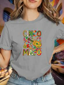 Camiseta de Mujer con Estampado de Tacos Mexicanos - Camiseta casual de manga corta y cuello redondo con estampados de tacos y carnaval, adecuada para fiestas del Cinco de Mayo, uso diario casual, ropa de estilo mexicano lavable a máquina - Camiseta Unisex de Estilo Urbano Vintage, de algodón, manga corta y cuello redondo. - Blanco - Ver 9