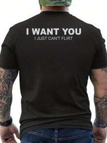 Summer I Want You I Just Can't Flirt Men's T-Shirt With Back Print - Men's T-Shirt With Back Print - Cotton - Crew Neck - Comfortable And Breathable Fabric - Short Sleeves - Men's T-Shirt With Back Print - Cotton - Crew Neck - Comfortable And Breathable Fabric - Short, Loose And Comfortable For Summer - Back - View 1