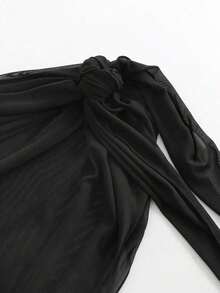 Falda pareo de malla de color sólido, perfecta para vacaciones en la playa. - Negro - Ver 4