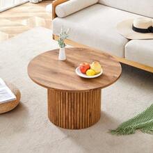 Couchtisch Aus MDF Mit 70 Cm Durchmesser: Runder Beistelltisch Mit Römischem Säulendesign, Integraiertem Metallrahmen, Retro-Luxus-Stil Fürs Wohnzimmer. Perfect For European Wohnräume. - Natural Color - View 9