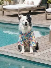 夏季狗狗沙滩衫 - 透气轻便的狗狗夏季休闲服，适合小型、中型和大型犬，全印花狗狗服装 - 夏威夷风格图案 - 彩色 - 查看 7