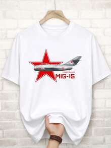 Men's Short-Sleeved T-Shirt With Mig 15 Fighter Jet Star Design - Easy To Wear, Loose And Comfortable. - White - View 12