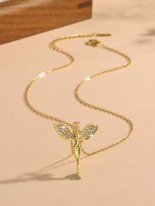 1pc Women's/Angel Wings Vintage Full Zirconia Wings Guardian Angel Pendant Necklace, Gentle & Cool, Accompaniment For Confession, Suitable For Daily Commute, Dating, Gift-Giving, Delicate Atmosphere, Non-Fading, Wear The Gentleness And Brilliance Around The Neck - Multicolor - View 4
