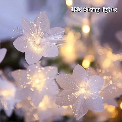 1pc LED Fiber Optic Flower String Light, Indoor Decor Lamp, Battery Powered 2M 10LED Fiber Flower Lights, Artificial Flowers For Home Decor, Wedding, Christmas, Party, Room, Bedroom (Batteries Not Included), Valentine's Day, Christmas, New Year, Wedding Decoration, Artificial Flower Garland