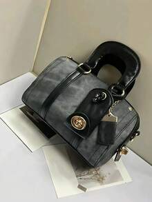 Classic Clown Solid Color Letter Decor Design Portable Women Wallet, Dual Handle Pillow-Shaped Bag, Elegant Business Commuter Bag, Suitable For Outings, Commuting To Work, Attending Gatherings And Other Occasions - Black - View 5