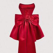 MOD Satin Fitted Bandeau Bow Decor Short Dress, Pink Corset Dress - Azul - Ver 2