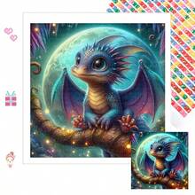 1幅全新5D圆形亚克力钻石画，马赛克工艺，可爱小龙图案，梦幻星空藤蔓背景，超强治愈系，手工镶嵌，适合家居墙面装饰，是送给女友、父母、朋友或节日的绝佳礼物，点亮空间，传递真挚情感，不含画框 - 圓鑽 - 查看 4
