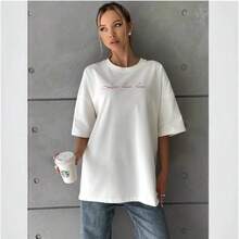 Camiseta versátil de estilo americano, de algodón puro, holgada y a la moda, top único y elegante, nueva camiseta de cuello redondo, sencilla y de manga corta para el verano. - Blanco - Ver 3