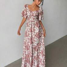 Summer Short Sleeve Vacation Beach Music Festival Pink Floral Dress - Rosa Oxidada - Ver 1